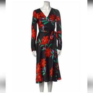 DVF black floral silk wrap dress size 0/XS